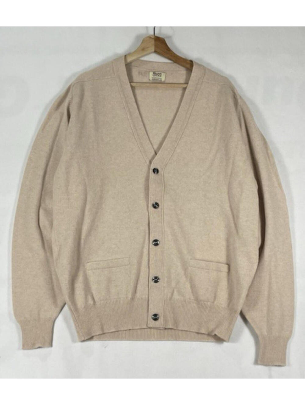 William Lockie Cream Lambswool Made In Scotland Cardigan Sz 46" Mens L? HOLE